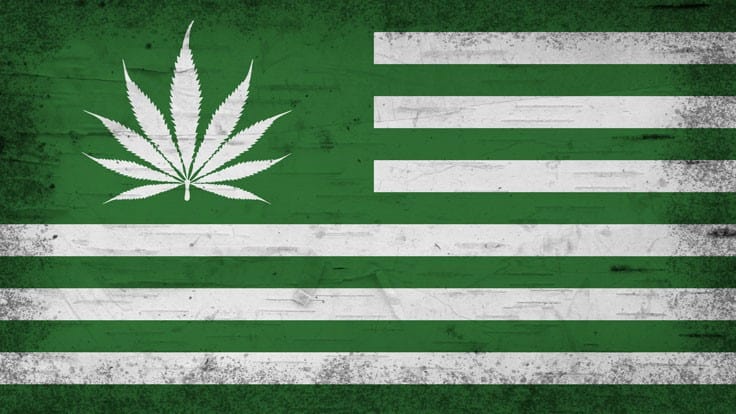 Green American flag with cannabis leaf